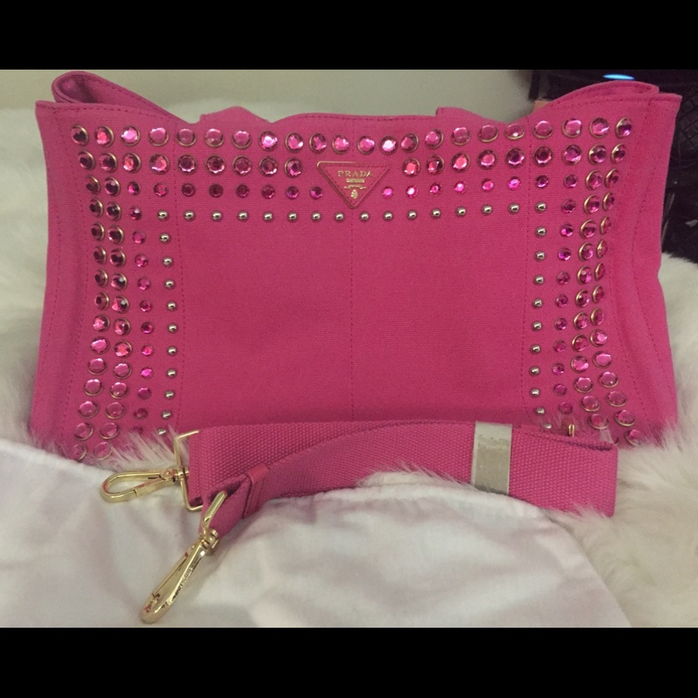 Authentic Prada Canapa Pink BijouxJewel Rhinestone